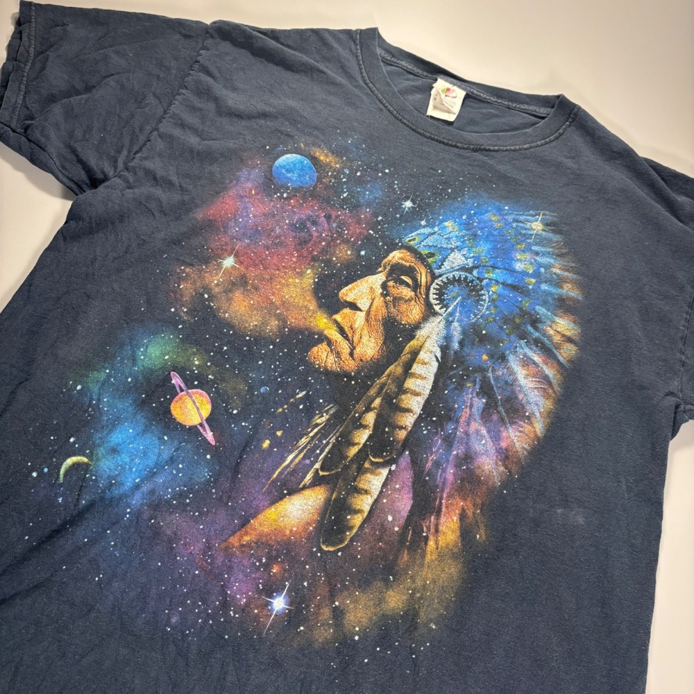 Vintage Native American Indian Chief Galaxy Space T Shirt‎ Fruit Loom Large